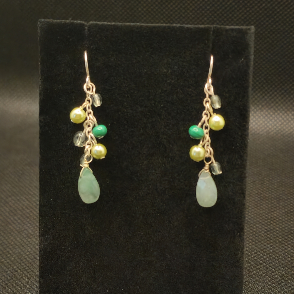 Vintage Handmade Sterling Silver Jade Dangle Earrings - Picture 2 of 4